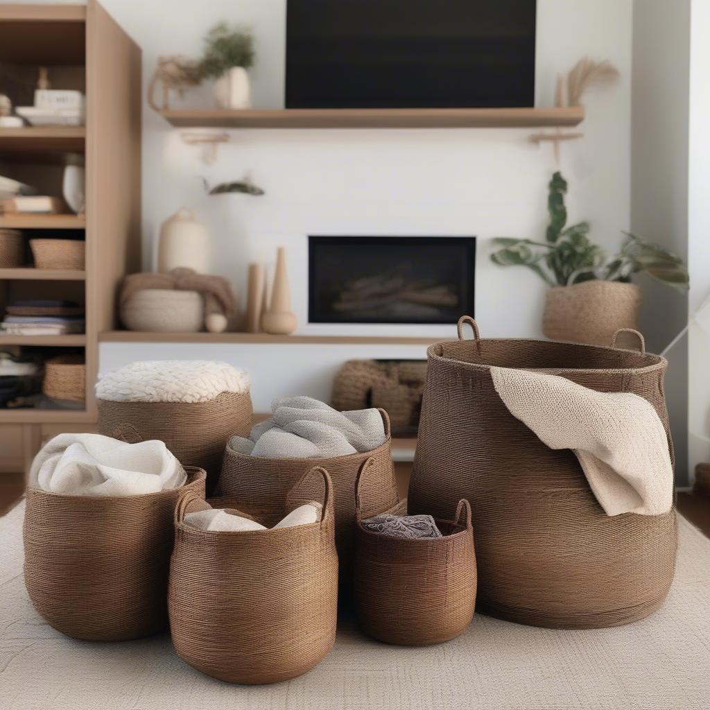 Stylish Weave Basket Storage in a Living Room