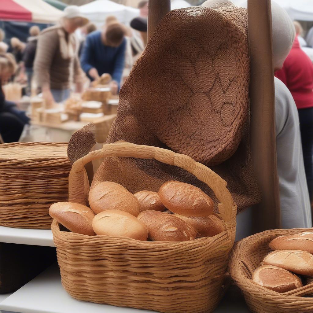 Handcrafted bread baskets at a local craft fair