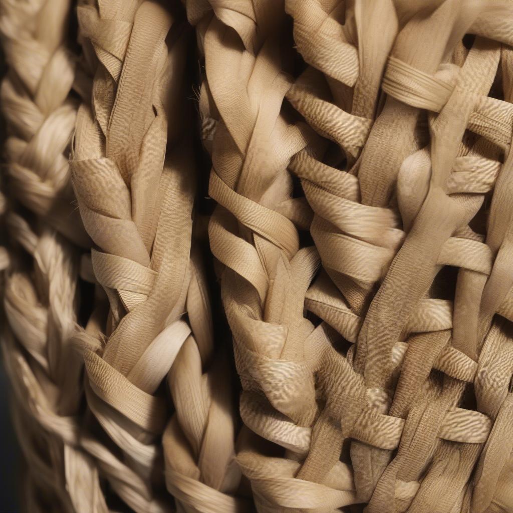 Close-up view of a Loewe surplus woven bag showcasing intricate weaving and natural materials