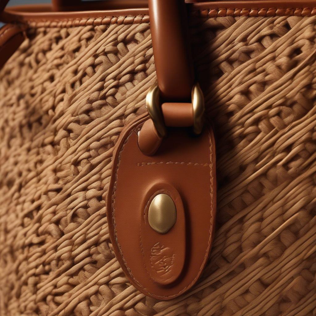 Close-up view of a Longchamp woven canvas basket bag