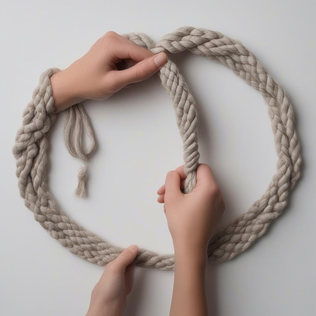 Close-up of Hands Tying Macrame Knots