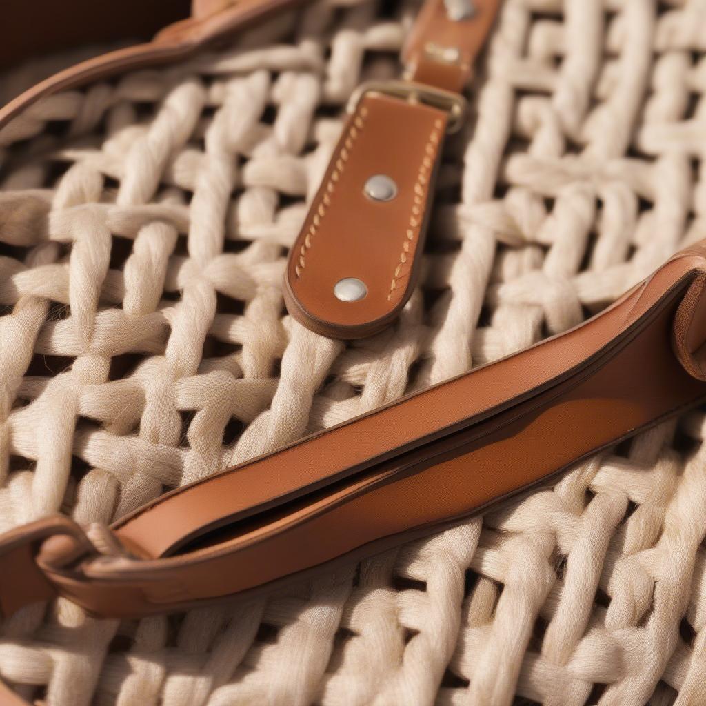 Close-up view of a Madewell woven crossbody bag showcasing the intricate weaving details and natural materials.