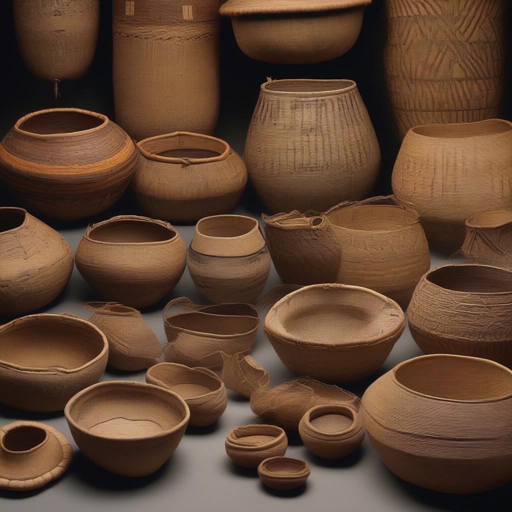 Variety of Maidu Baskets Showcasing Different Shapes, Sizes, and Designs