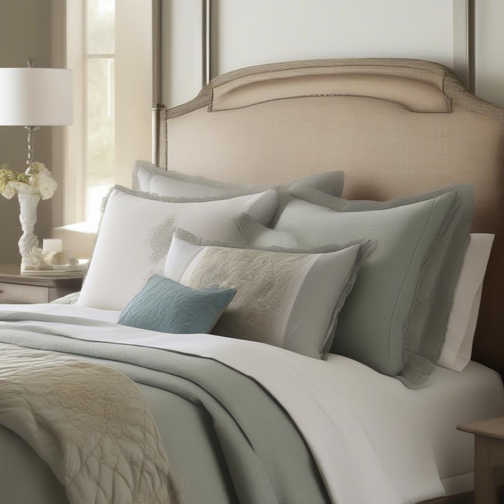 Mainstays Solid Basket Weave Sham styled on a bed with coordinating bedding, creating a cozy and inviting bedroom atmosphere.