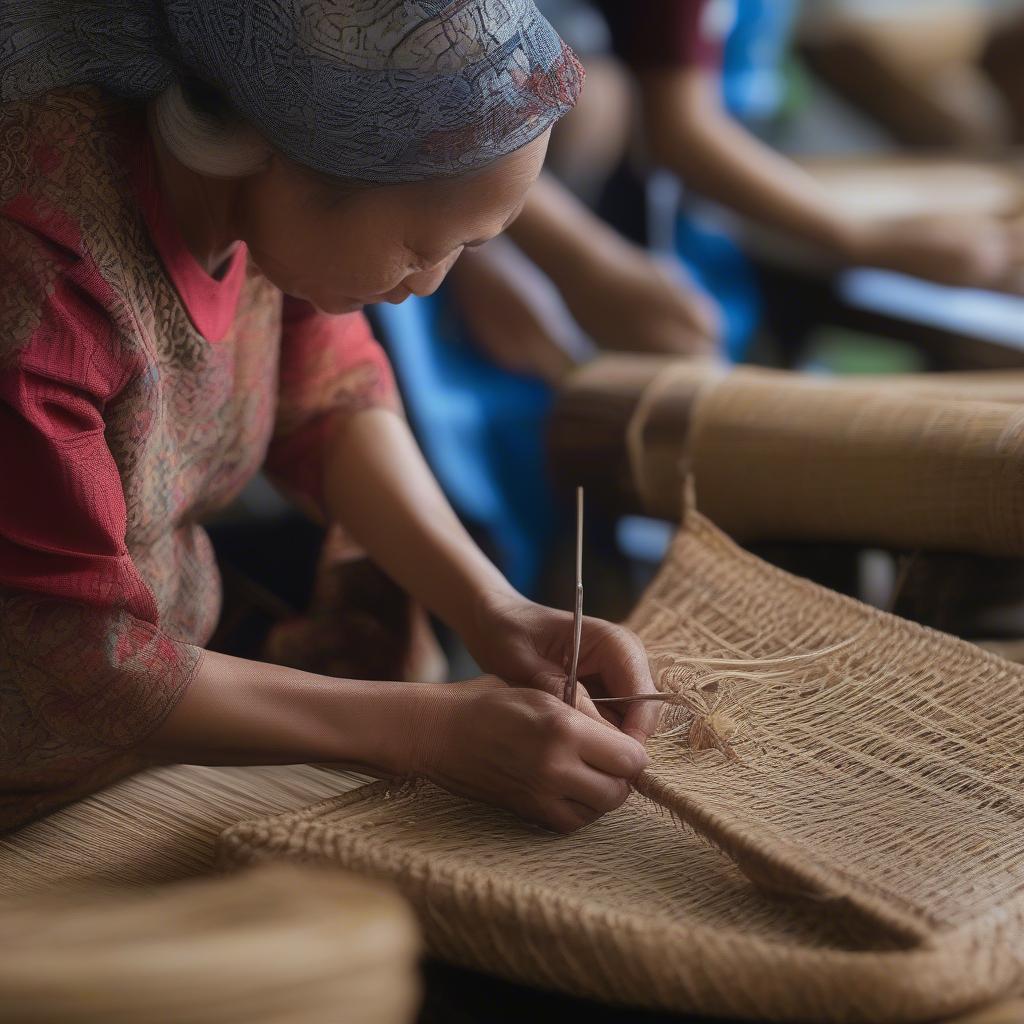 Skilled Malaysian Woven Bag Artisans