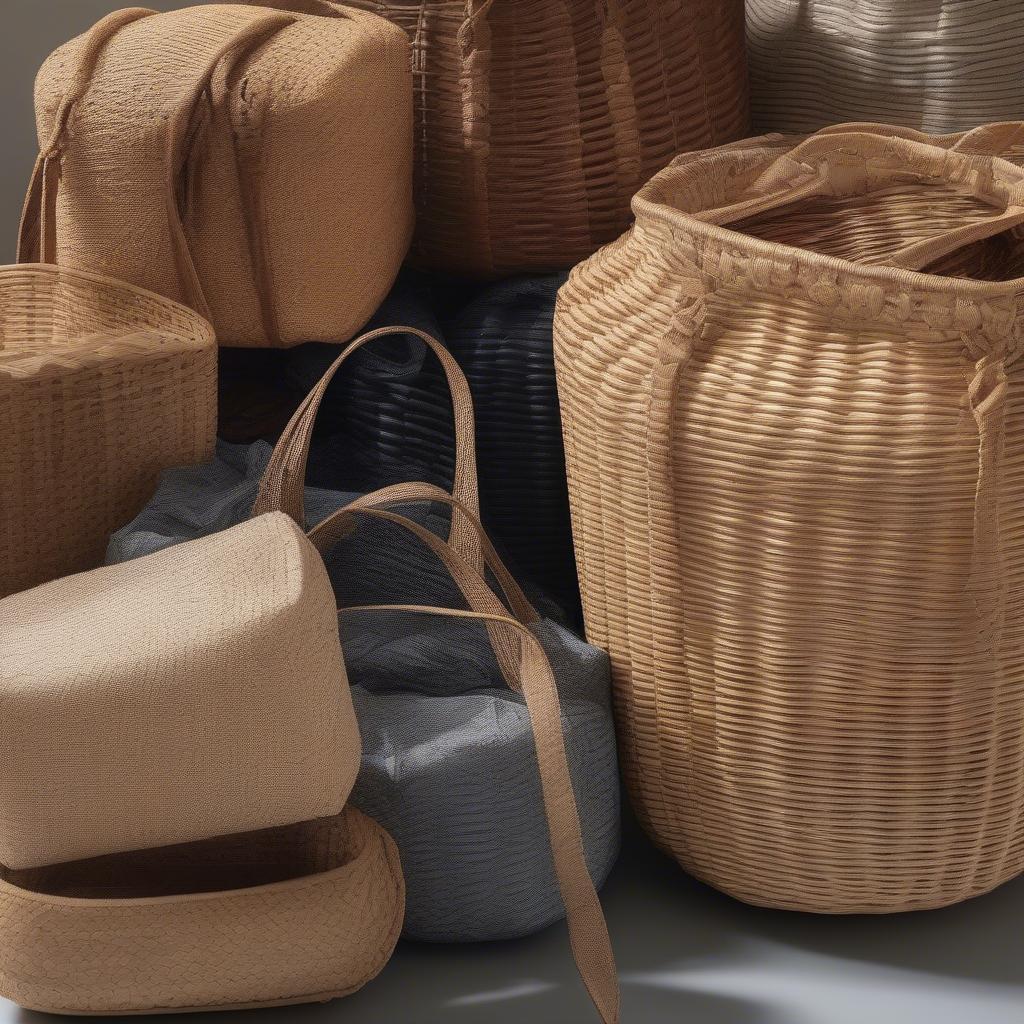 Malibu Skye Brianna Woven Crossbody Bags showcasing different materials like wicker, rattan, and synthetic alternatives.