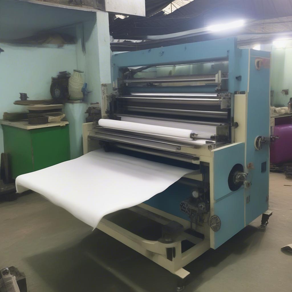 Manual non-woven bag making machine in operation in a small workshop in Kerala