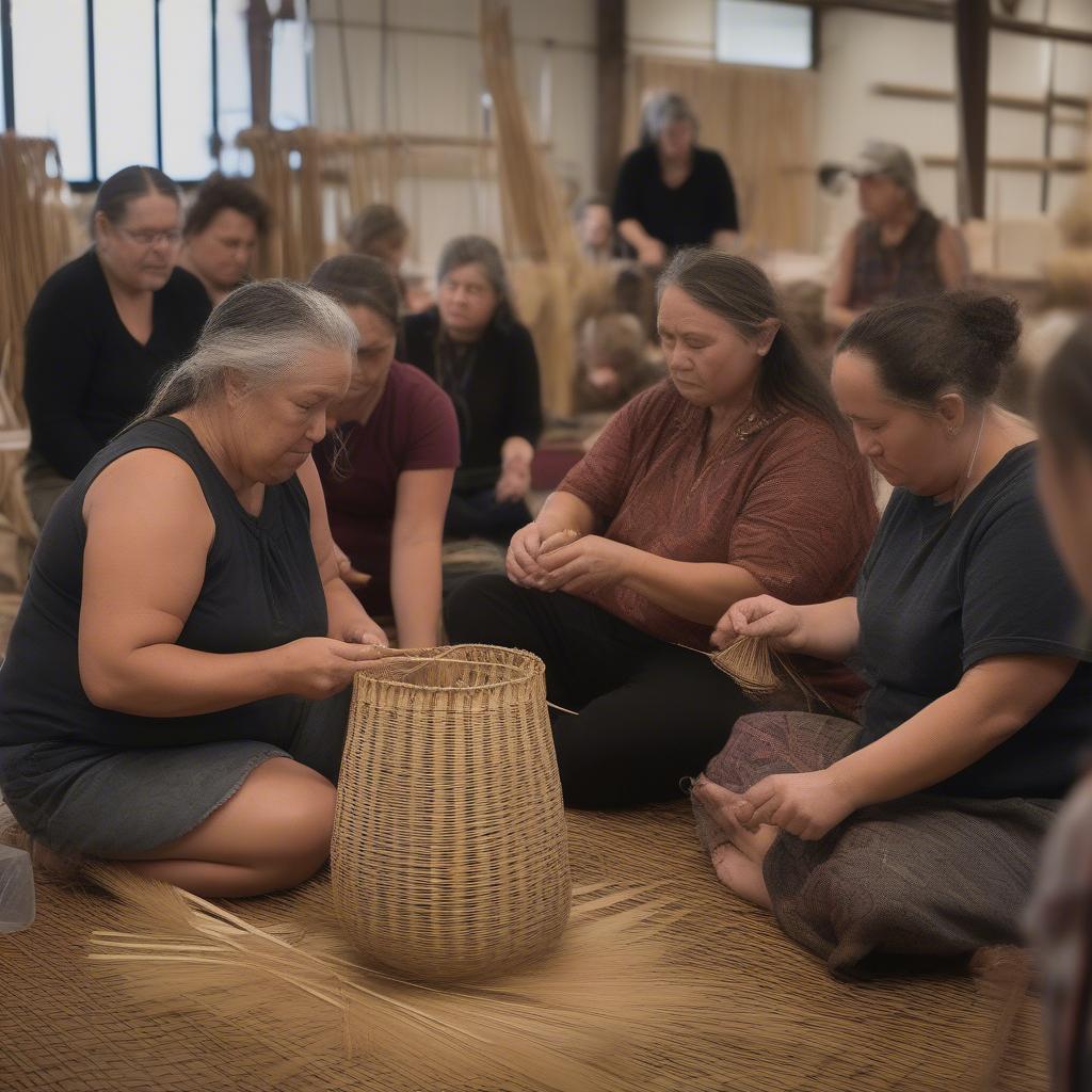 Māori Artist Teaching Basket Weaving Workshop