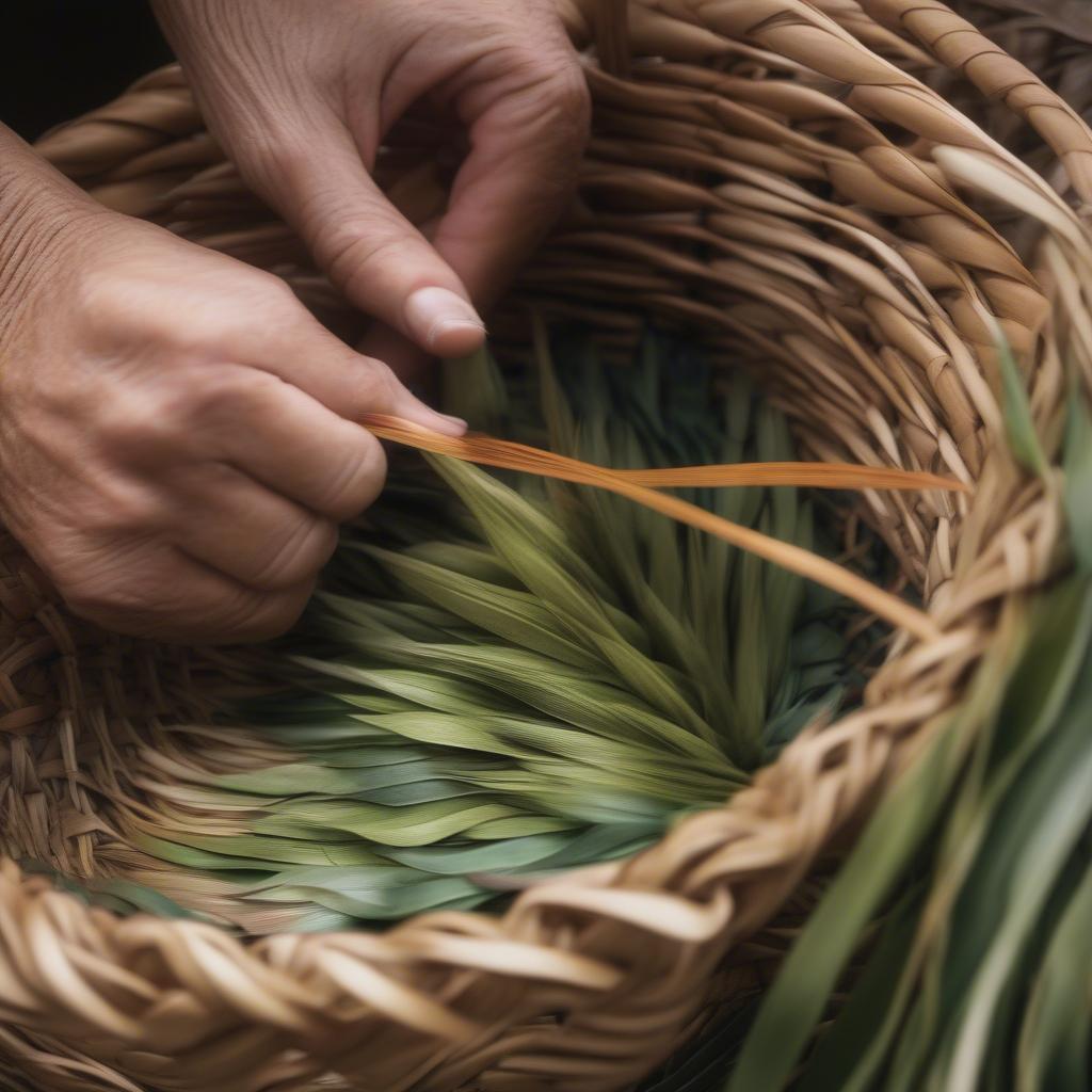 Maori weaving harakeke baskets