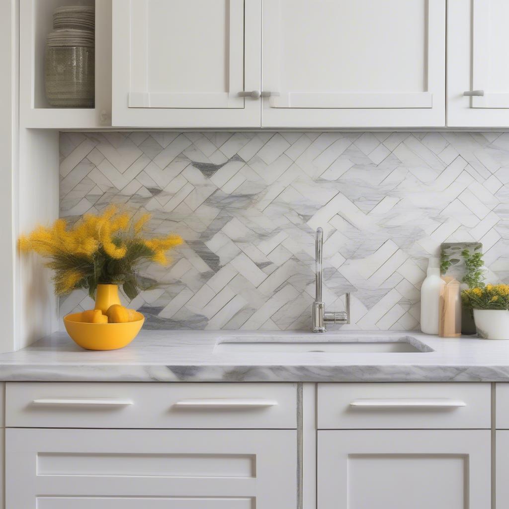 Marble Basket Weave Kitchen Backsplash