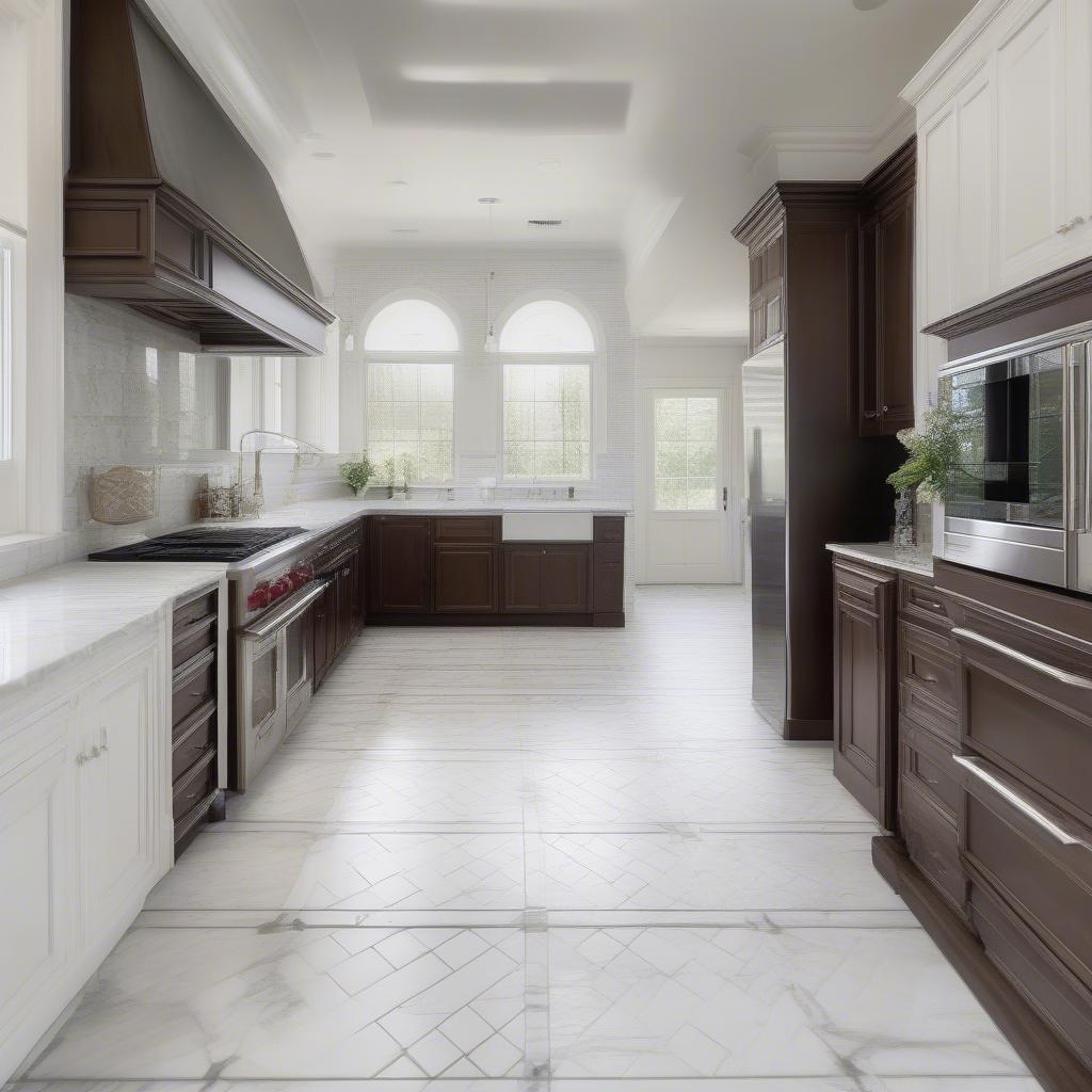 Marble Basket Weave Tile Kitchen Floor