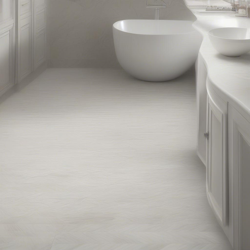 Marble looking porcelain basket weave tile in a bathroom setting