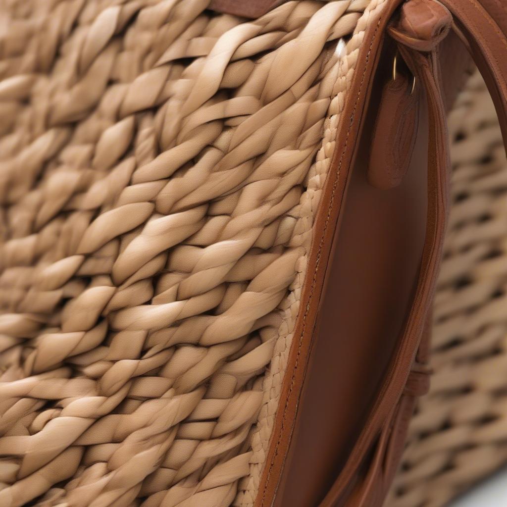 Close-up view of the Marcia Woven Crossbody Bag showcasing its intricate weaving pattern and high-quality materials.