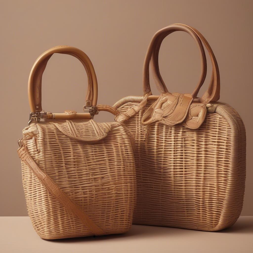 A close-up shot of a stylish rattan handbag found at Marshall's.