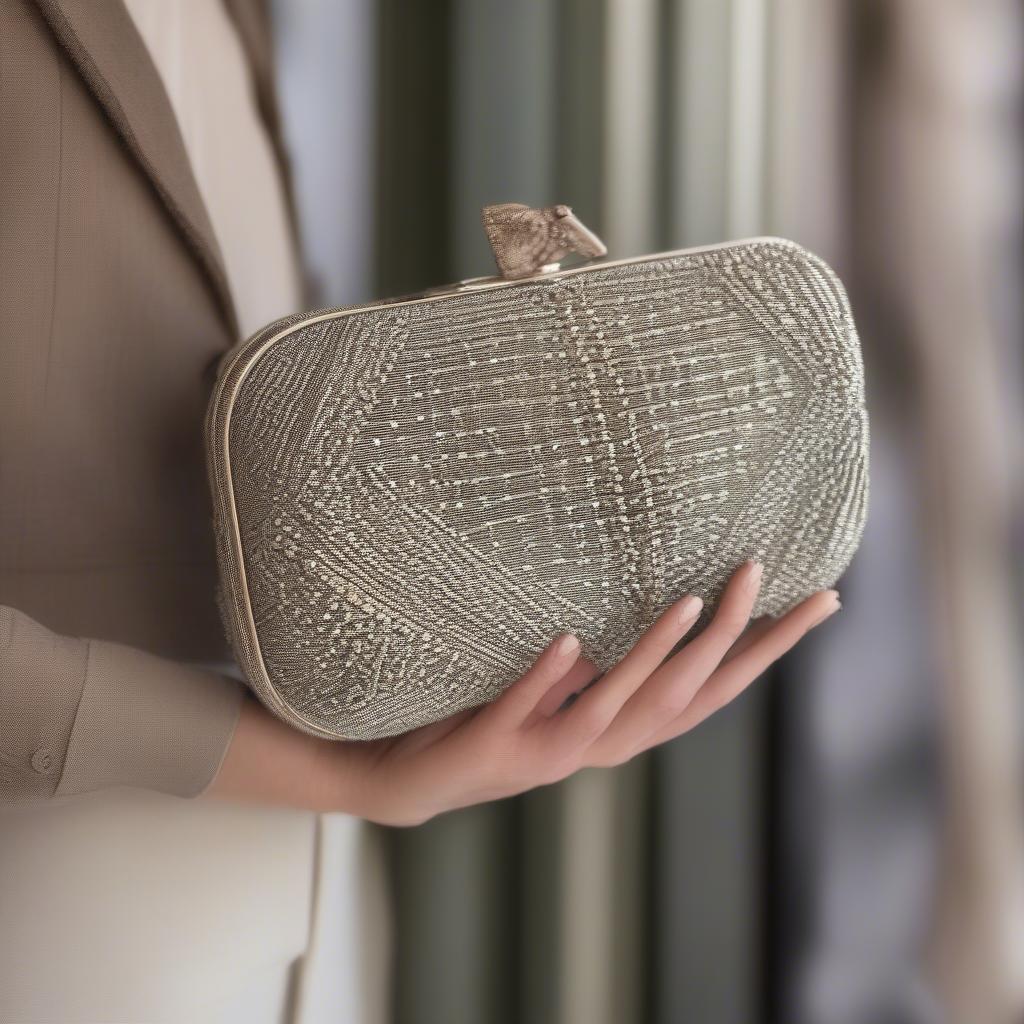 A stylish woven clutch bag perfect for a summer evening, found at Marshall's.