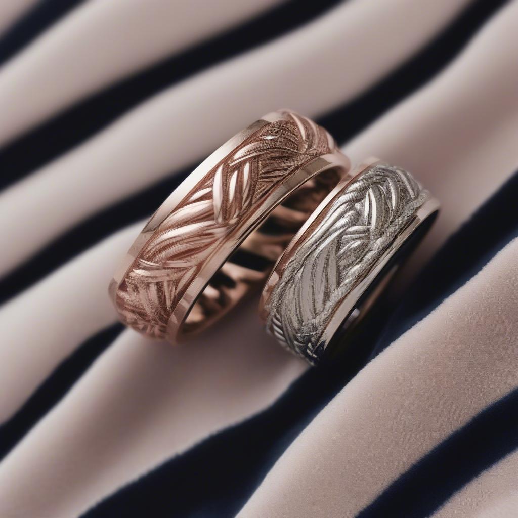 Matching Basket Weave Wedding Bands for Couples