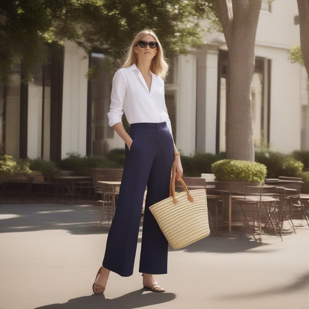 Daytime Outfit with Max Mara Wide Leg Basket Weave Pants