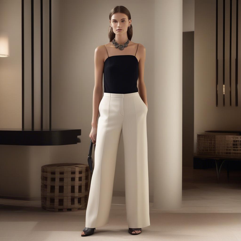 Evening Outfit with Max Mara Wide Leg Basket Weave Pants