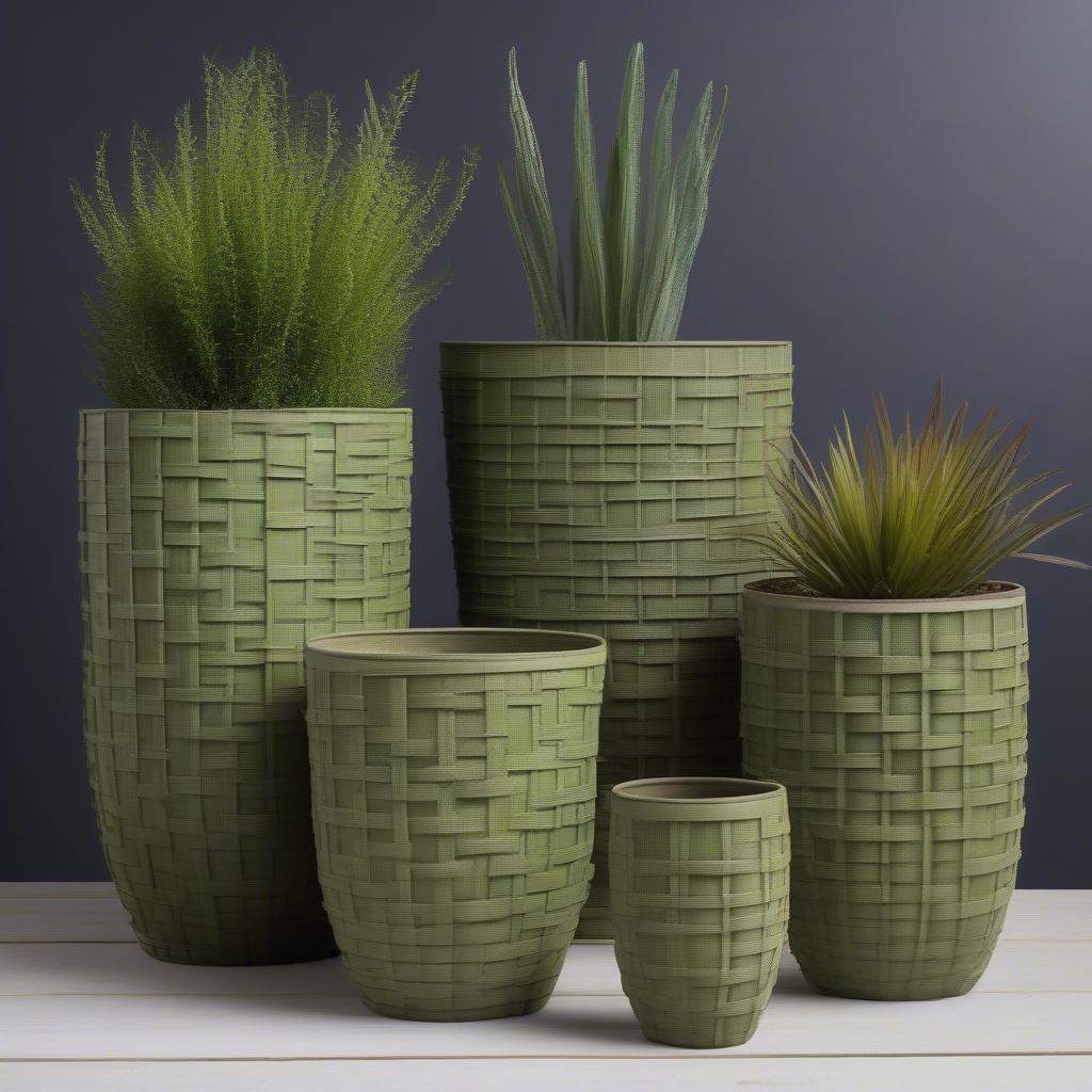 Comparing Sizes of McCoy Green Basket Weave Planters