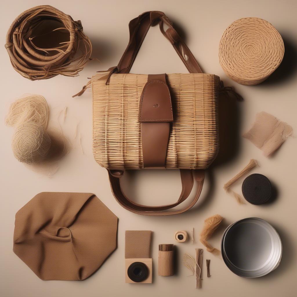 Display of the natural materials used in creating a McGraw Woven Camera Bag.