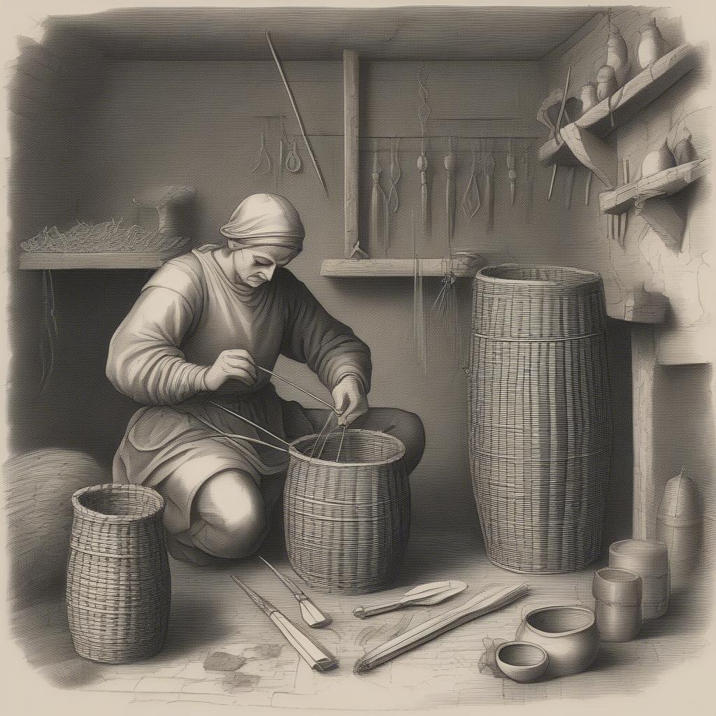 Medieval Basket Weaver at Work