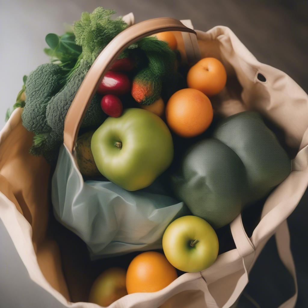 Medium non-woven tote bag used for grocery shopping