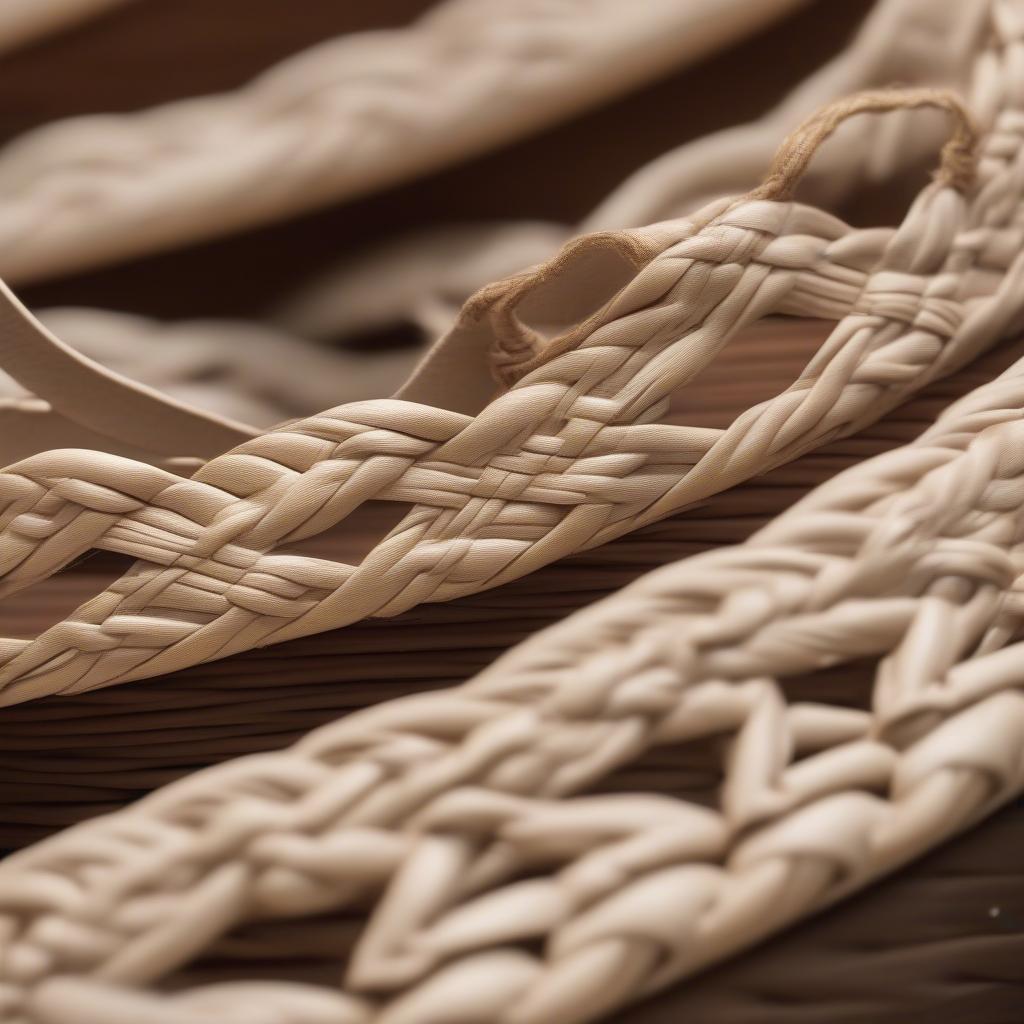 Close-up of men's basket weave sandals showing intricate detailing.