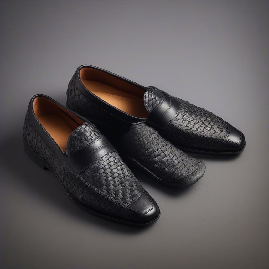 Stylish black basket weave loafers for men.