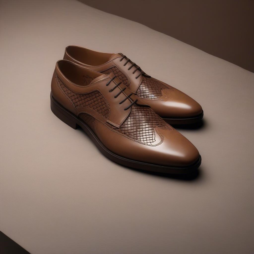 Men's brown leather basket weave brogues.