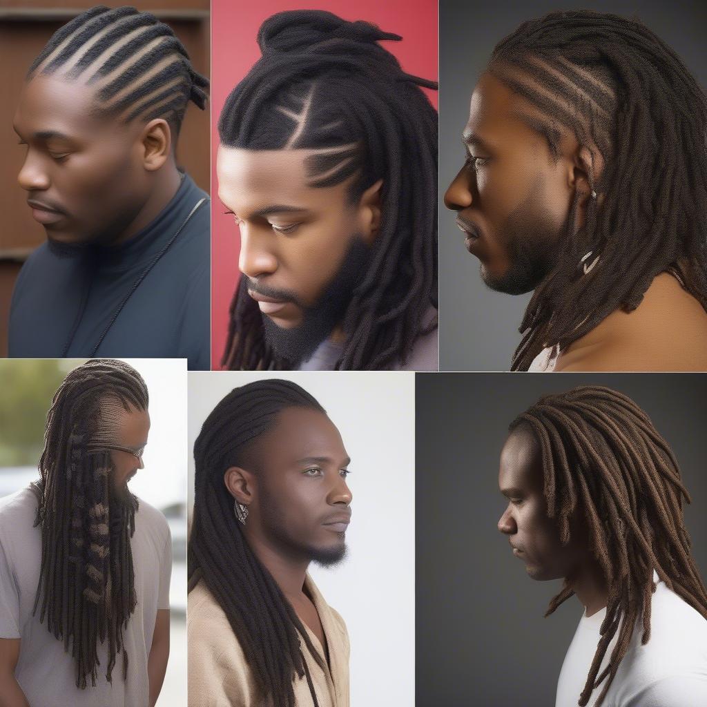 Mens Dreadlock Basket Weave Styles - various intricate basket weave patterns on men's dreadlocks, showcasing different sizes and complexities.