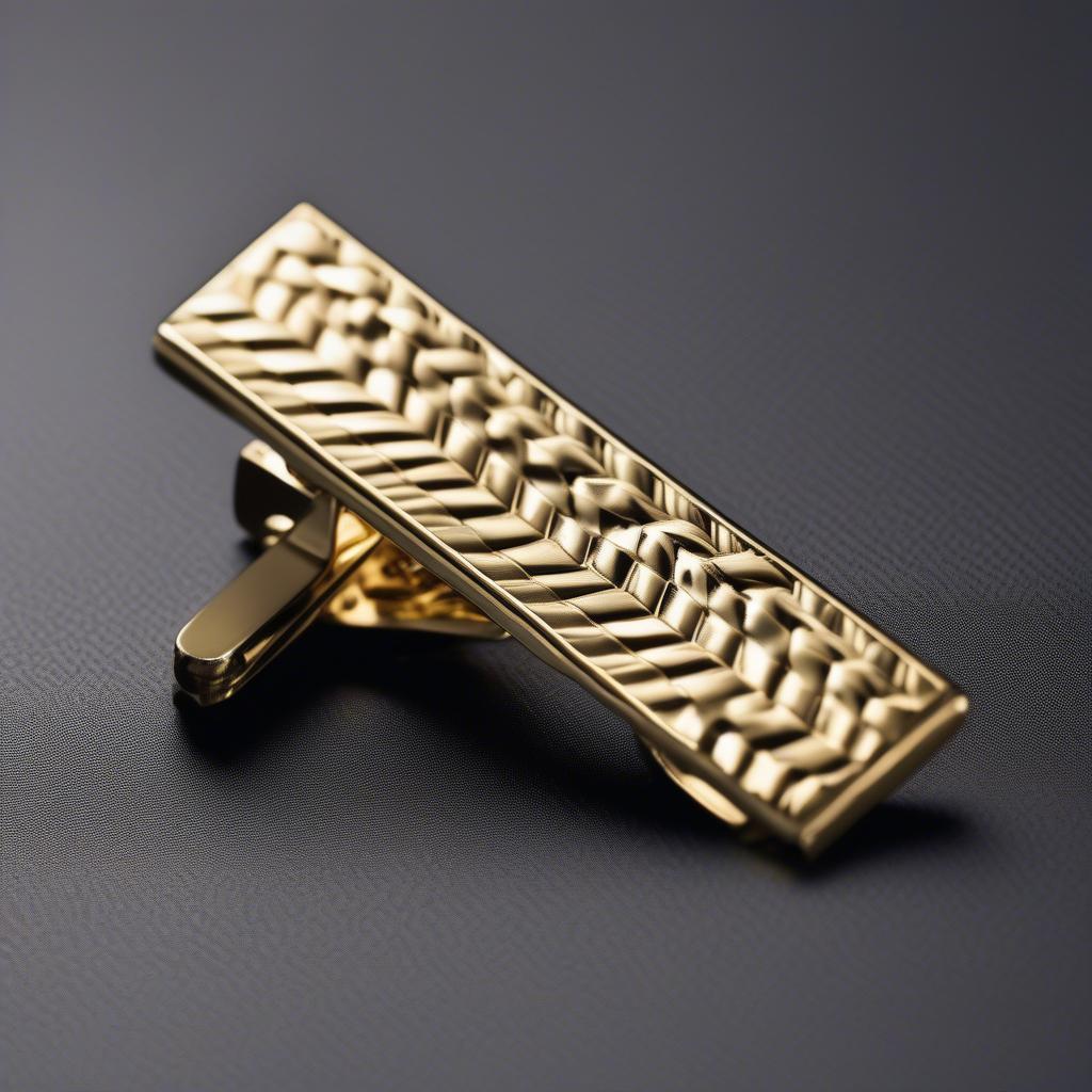 Men's Gold Tie Clip with Diagonal Basket Weave Pattern