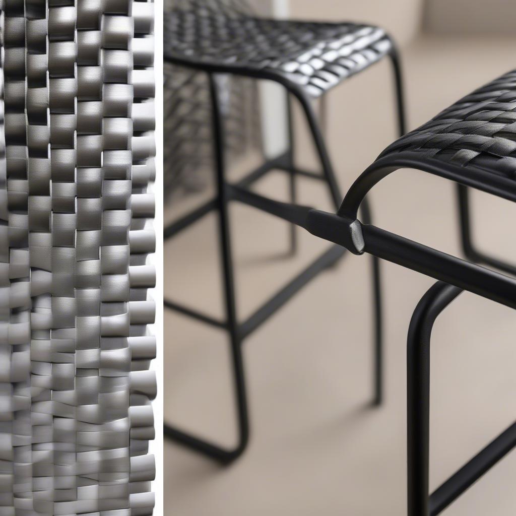 Comparison of different metal frame options for basket weave bar stools.