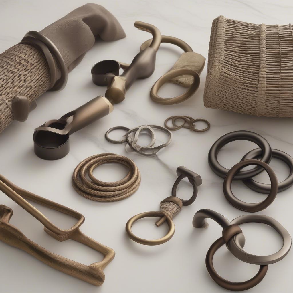 Various styles of metal handles suitable for basket weaving projects