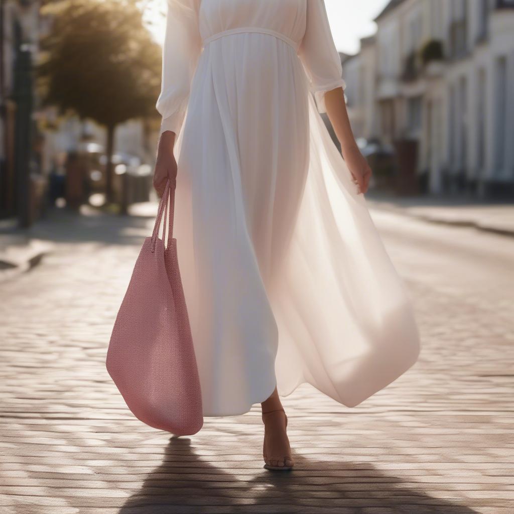 Metallic Pink Woven Bag Street Style Inspiration