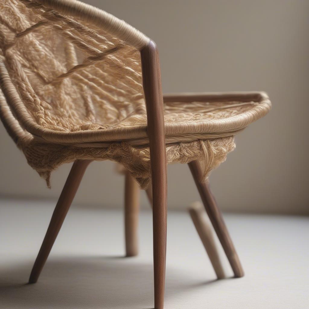 Close-up of hands meticulously weaving a Mexican chair.