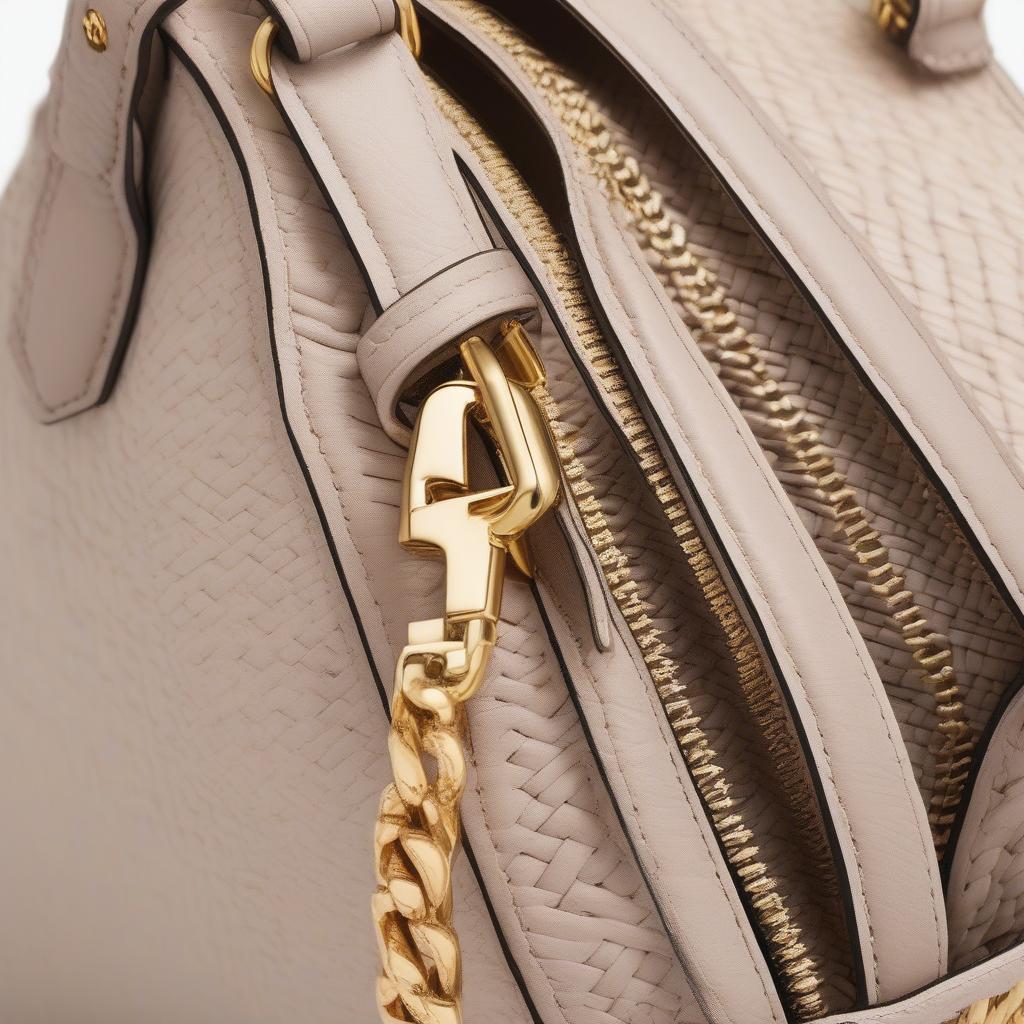 Close-up of the Michael Michael Kors Ivy Large Woven Crossbody Bag showcasing the woven texture and hardware details.