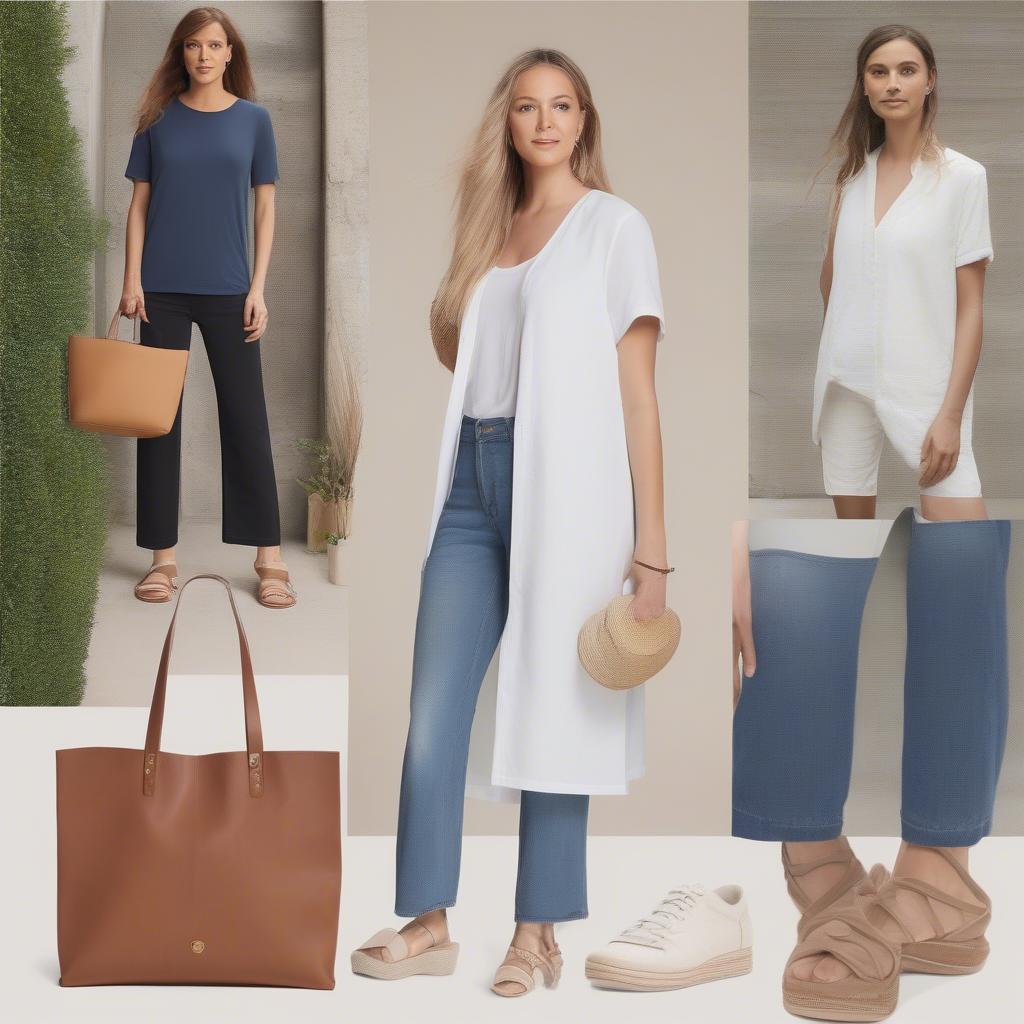 Different outfit ideas showcasing how to style the Michael Michael Kors Ivy Medium Woven Tote Bag