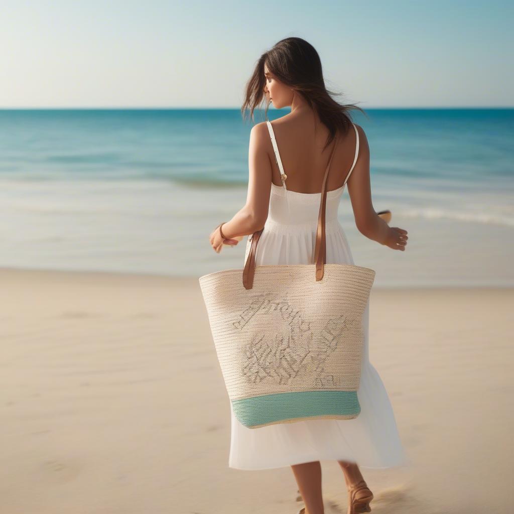 Michael Michael Kors Eliza Straw Tote Bag on a Beach Day