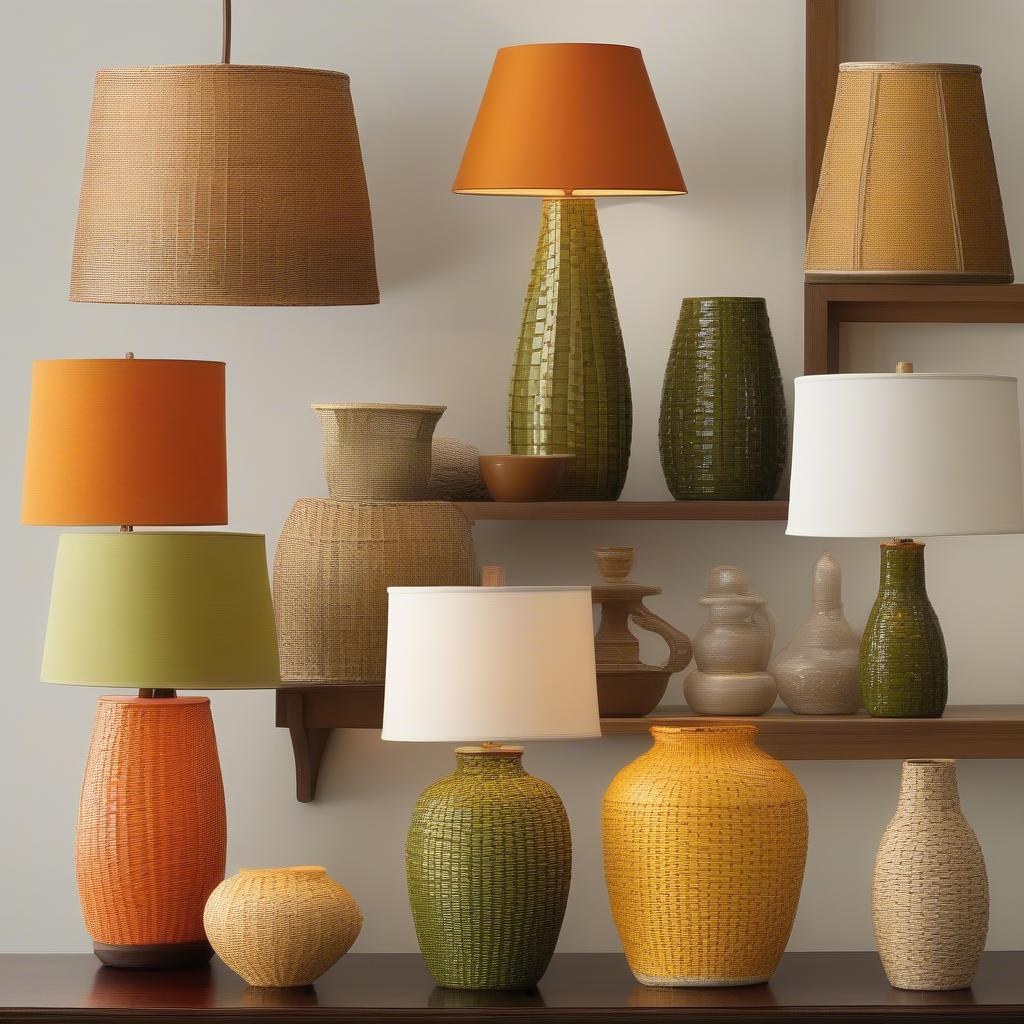 Different styles of mid-century modern pottery basket weave lamps