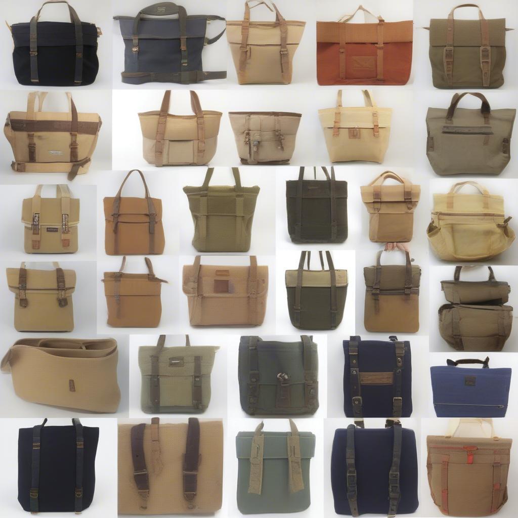 Different styles and variations of the Miles Woven Ctge Belt Co canvas bag, showing diverse sizes, colors, and strap designs.