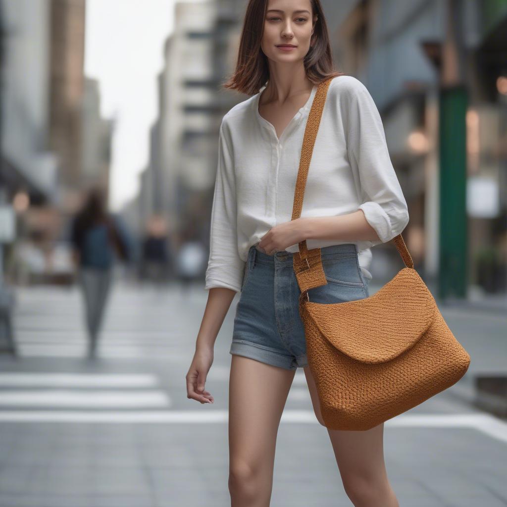 Mini Kira Woven Canvas Crossbody Bag Lifestyle Shot