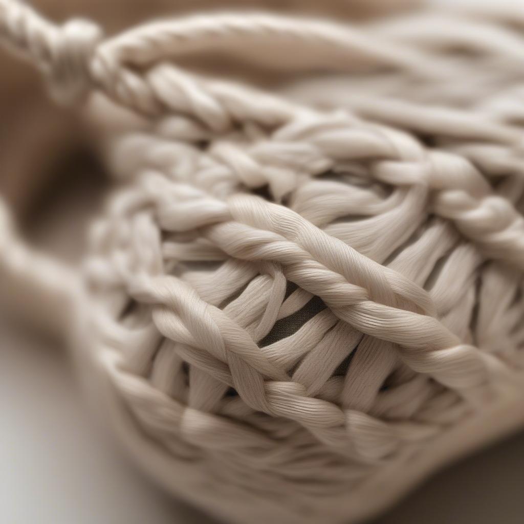 Close-up of a mini woven knot bag showcasing the intricate knotting details and texture of the natural fibers.