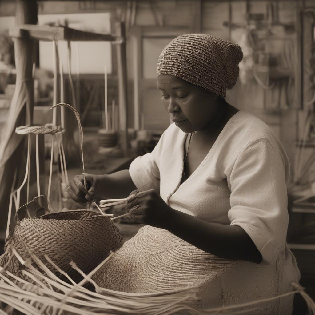 A contemporary artisan crafting a basket using modern techniques and materials