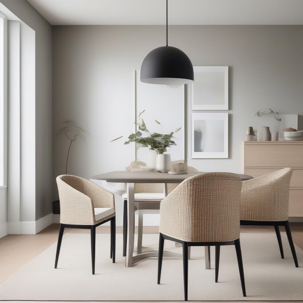 Modern Basket Weave Dining Chair in a Contemporary Dining Room Setting