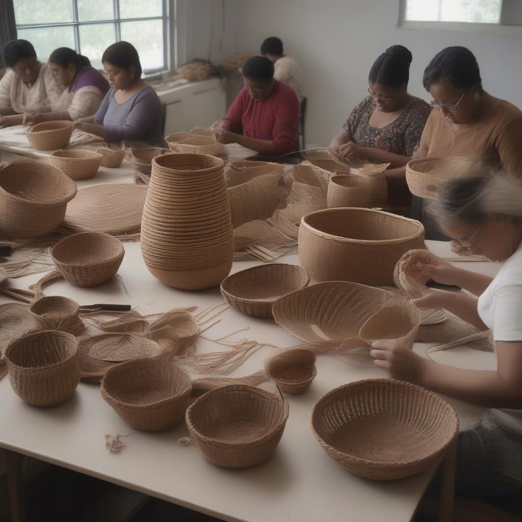 Modern Basket Weaving Workshop Scene