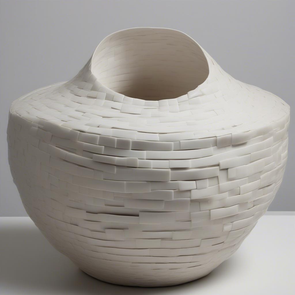 Modern Chinese porcelain sculpture with abstract basket weave design