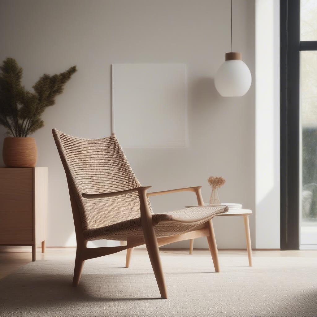 Modern Danish cord weaving chair in a contemporary living room setting