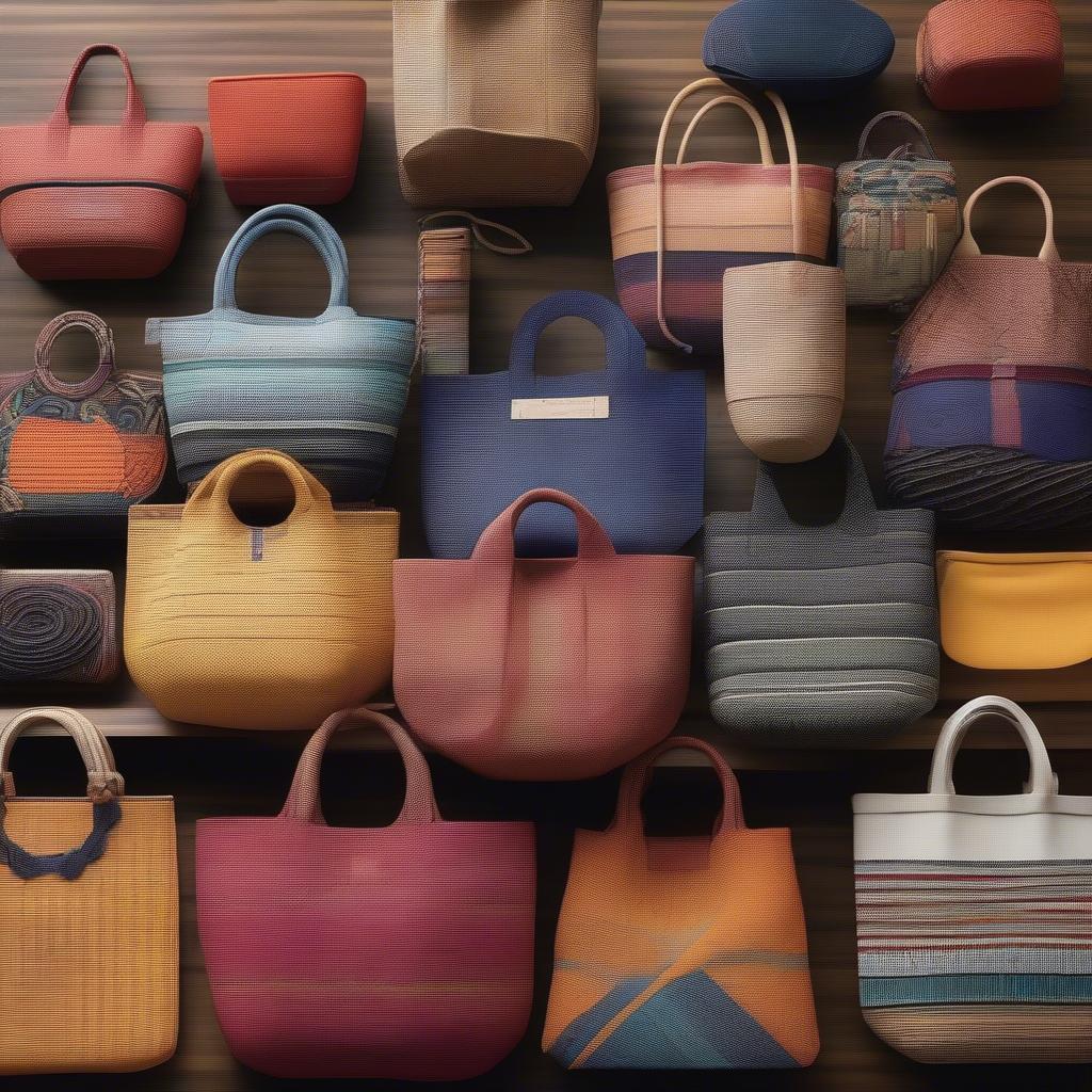 Display of contemporary Japanese woven bags.