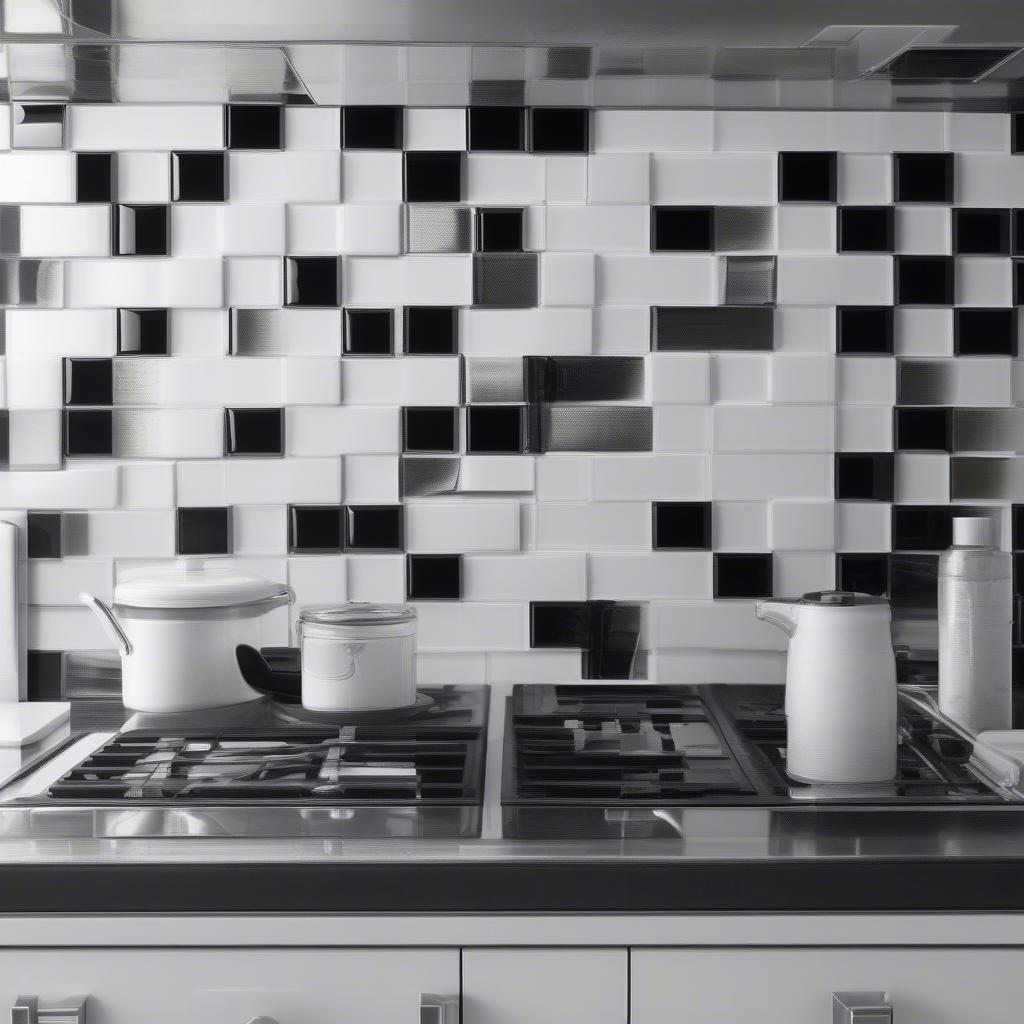 Modern Kitchen with Basket Weave Backsplash