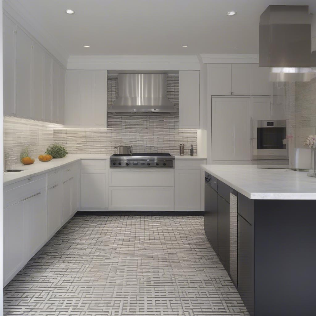 Modern kitchen with basketweave tile